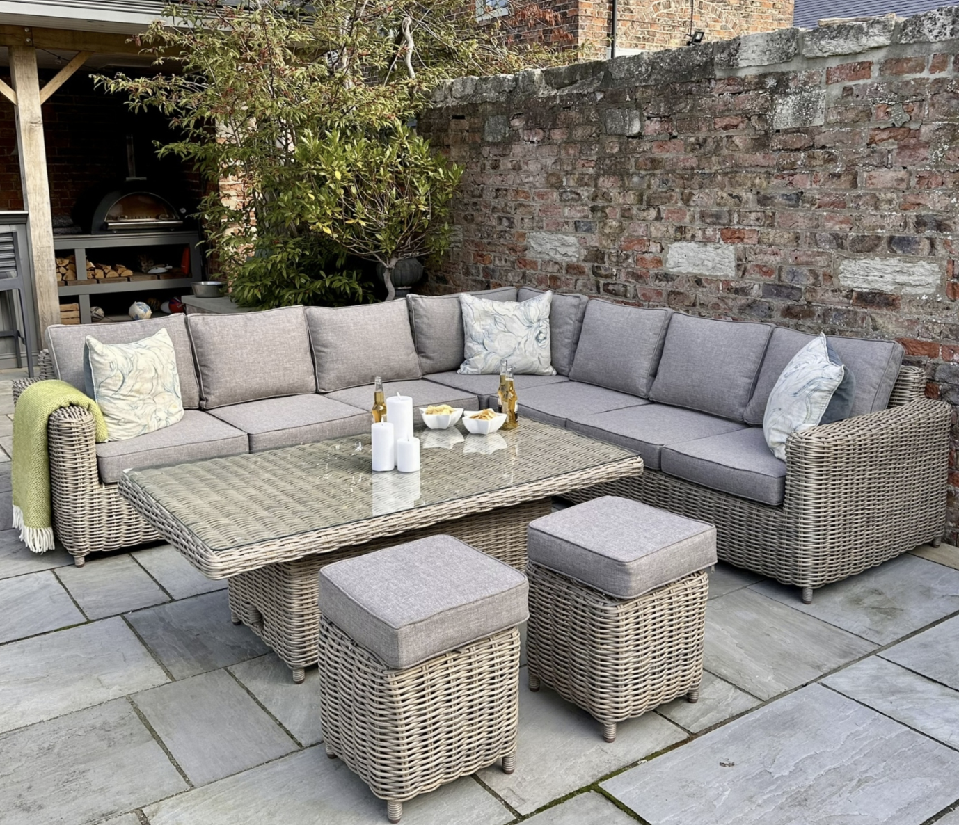Amalfi Outdoor Large Corner Set With Riser Table + 2 Stools - My Store