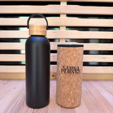 Water bottle with cork sleeve off